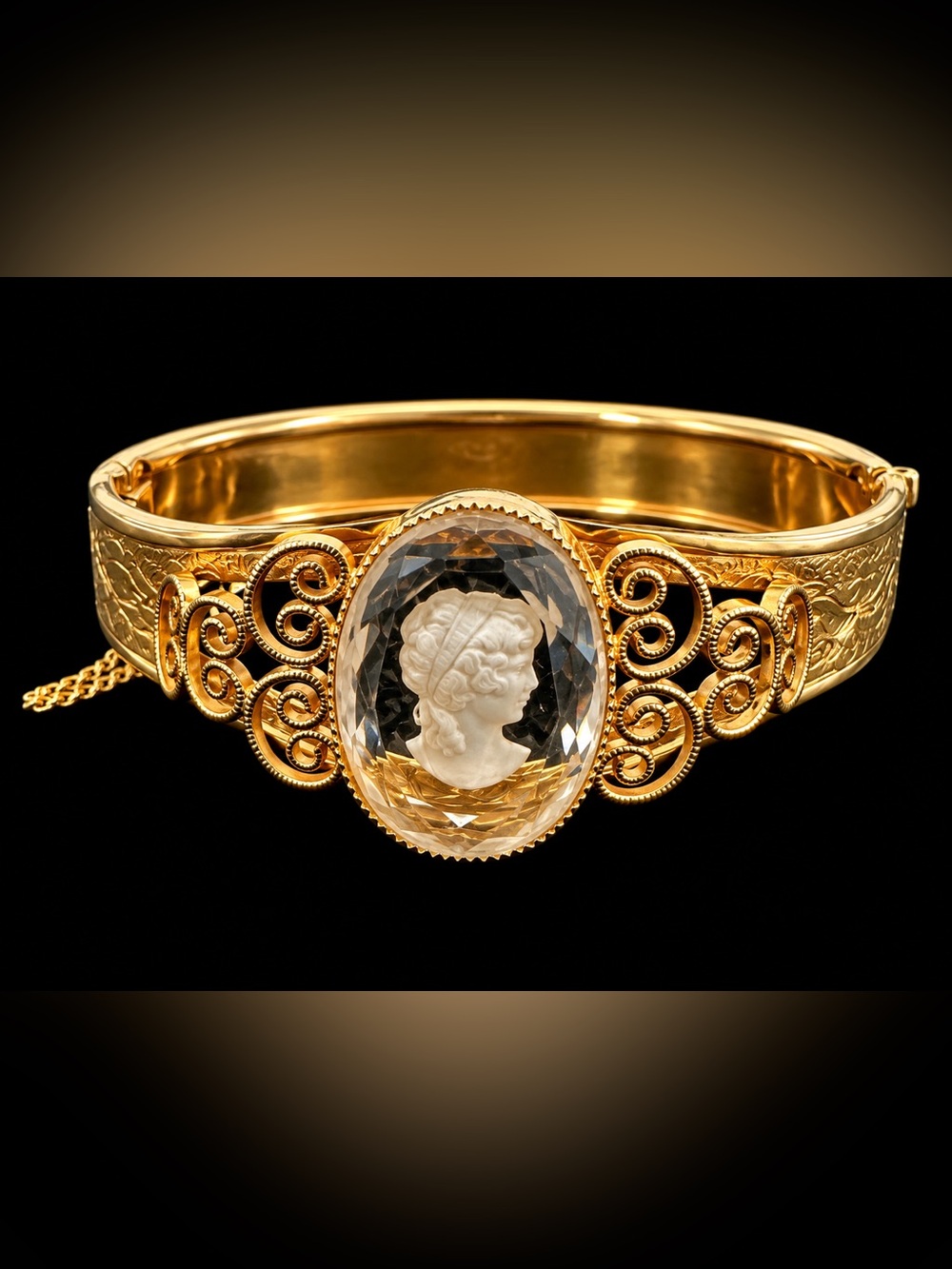 Whiting & Davis Gold Cameo Filigree Bracelet